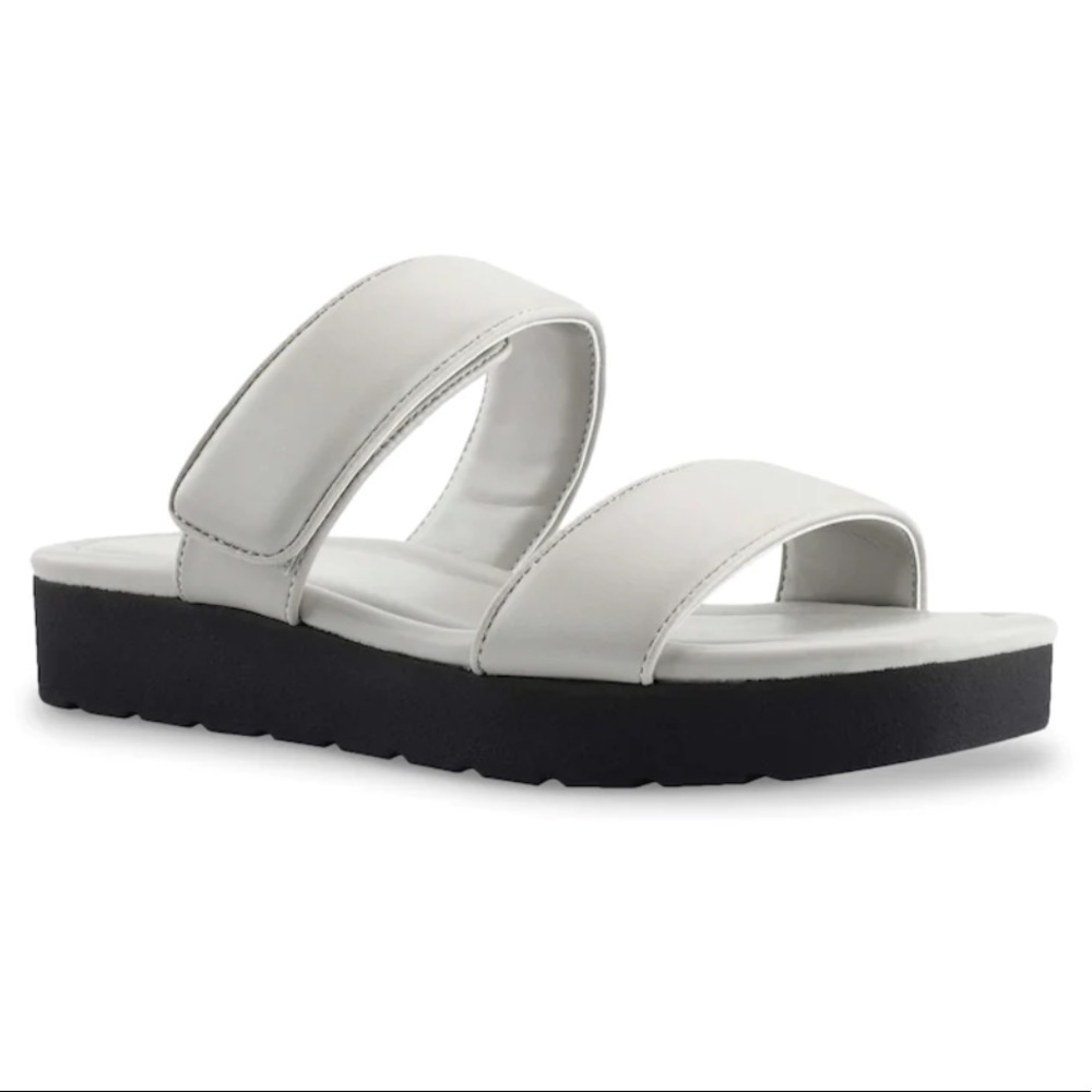 Marc Fisher Kina Slide Sandal grey black Velcro 10 cushion padding heel